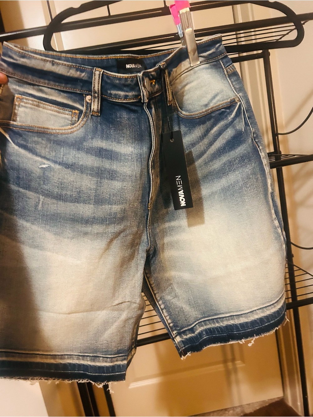 Fashion Nova Men's Light Blue Washed Denim Shorts